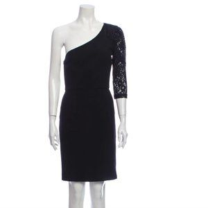 Black Halo One Shoulder Lace Sleeve LBD Cocktail Dress Bodycon Women’s Size 2